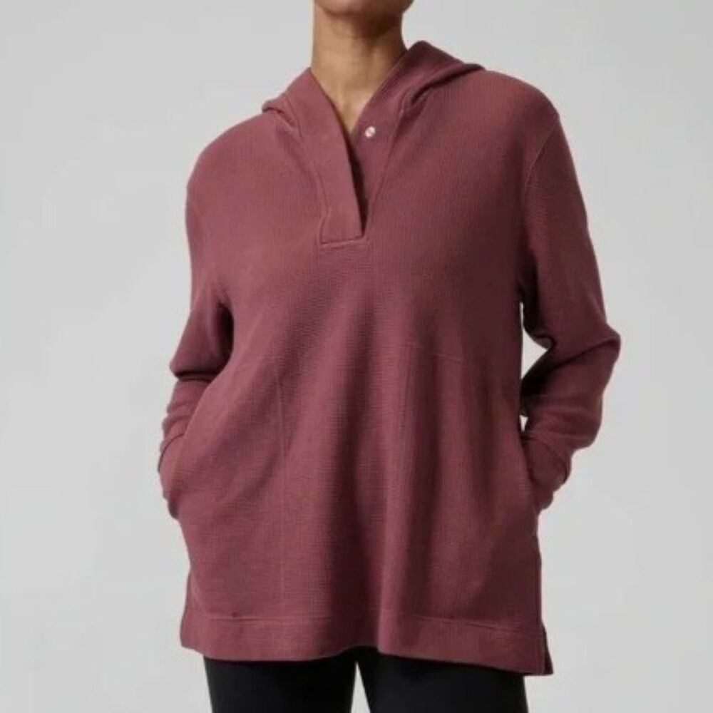 Athleta Coaster Luxe Waffle Hoodie Top in Tawny Rose SIZE MEDIUM